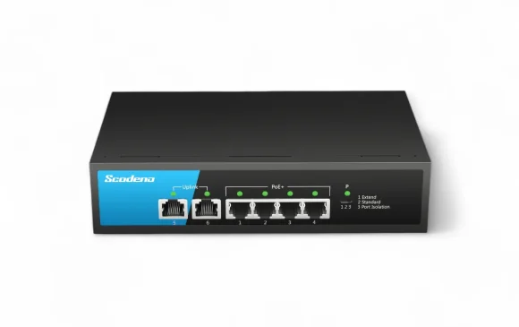 Scodeno Switch 6 port, Fast Ethernet, PoE, Management Support, Layer 2 switch, P/N S200-6TP-AC-C